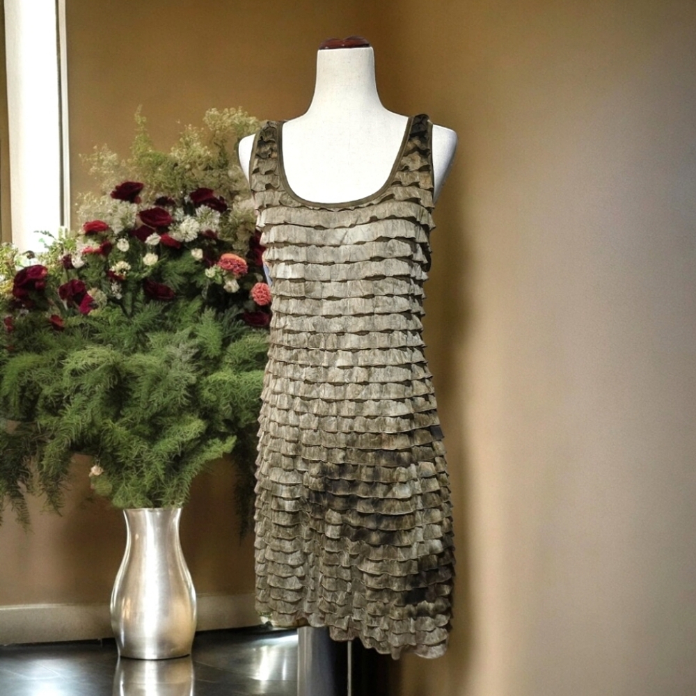 INC International Concepts Retro Brown & Tan Glam Indie Ruffle Sheath Dress, XL